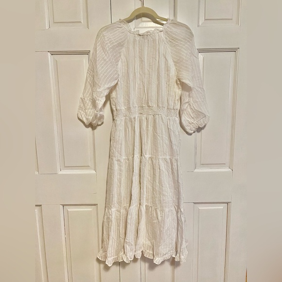 Moon River White Boho Midi Dress Textured Long Sleeve Size Medium - Picture 4 of 10
